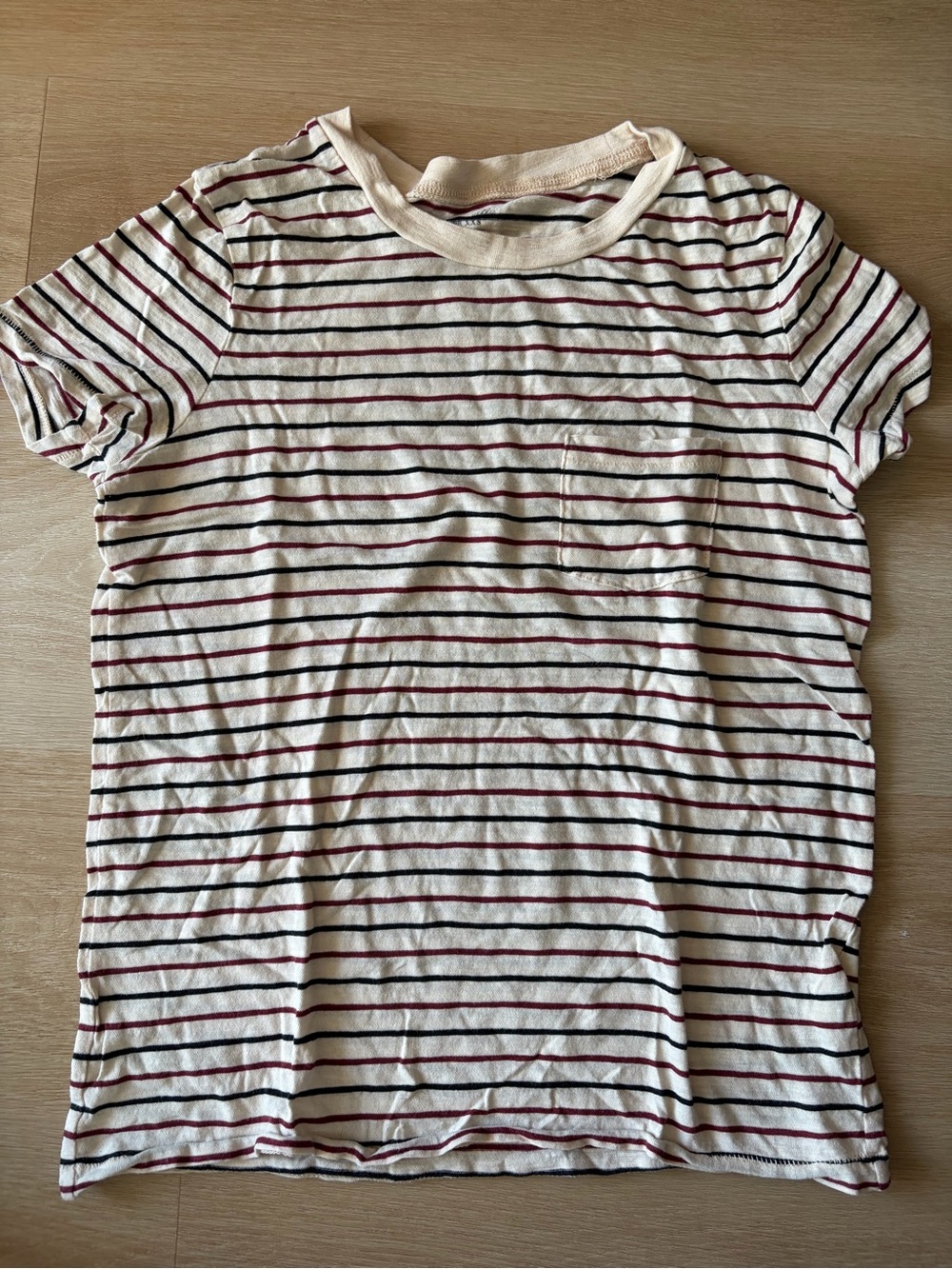 Madewell Striped Pocket Tee Off White Burgundy Black XXS